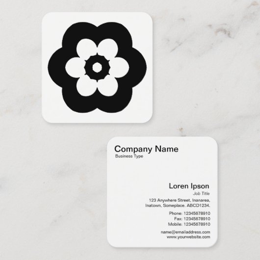 花の記号 – 白の上に黒 スクエア名刺 (正面/裏面)
