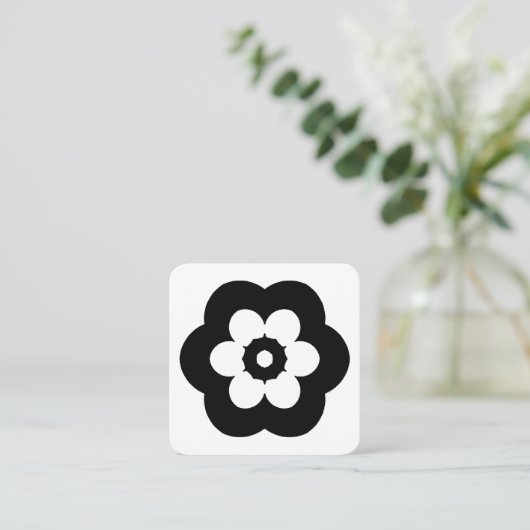 花の記号 – 白の上に黒 スクエア名刺 (スタンド正面)