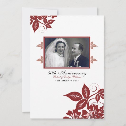 花の記念日パーティー招待状（赤） 招待状 (正面)