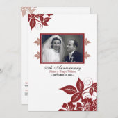 花の記念日パーティー招待状（赤） 招待状 (正面/裏面)