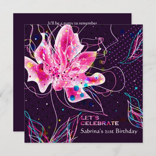 花の記念祭-誕生日のパーティの招待状 招待状 (正面/裏面)