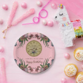 花の誕生会が付いているヴィンテージの時計 ペーパープレート (パーティー)