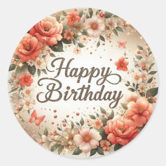 花の誕生日の願い ラウンドシール (正面)