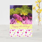 花の誕生日の、ピンク及び黄色いデイジー、水玉模様 カード (黄色い花)