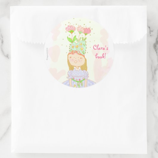 花の誕生日ガール蔵書票 ラウンドシール (バッグ)