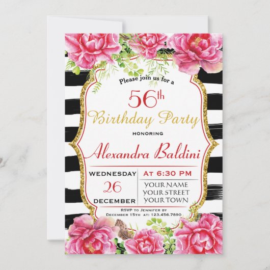 花の誕生日パーティーへの招待 招待状 (正面)