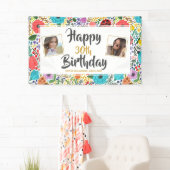 花の誕生日パーティー任意の年齢の名前のカスタム写真 横断幕 (インサイチュ)