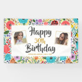 花の誕生日パーティー任意の年齢の名前のカスタム写真 横断幕 (横)