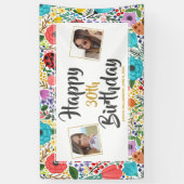 花の誕生日パーティー任意の年齢の名前のカスタム写真 横断幕 (縦)