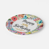 花の誕生日パーティー任意の年齢の名前の金ゴールド ペーパープレート (アングル)