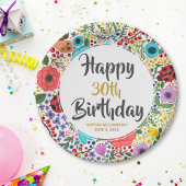 花の誕生日パーティー任意の年齢の名前の金ゴールド ペーパープレート