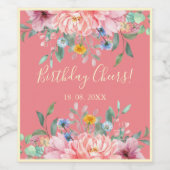 花の誕生日ワインラベル付きソフトピンク ワインラベル (シングルラベル)