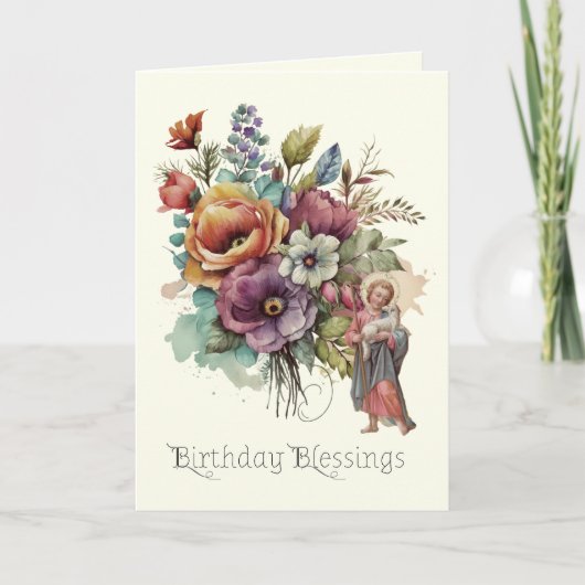 花の誕生日宗教的 イエス キリスト教 サンキューカード (正面)