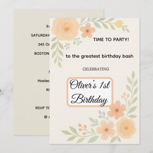 花の誕生日招待状 招待状 (正面/裏面)