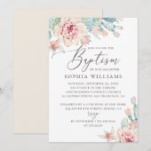 花の豊かな多肉植物の水彩画 | 優雅な洗礼 招待状 (正面/裏面)