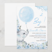 花の象のベビーシャワー招待状 招待状 (正面/裏面)