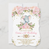 花の象の誕生日招待状 ピンク＆ゴールド 招待状 (正面)