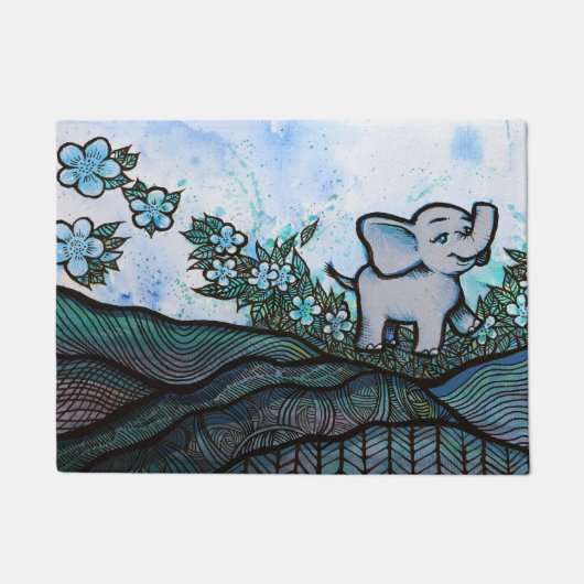 花の象アート ドアマット (正面)
