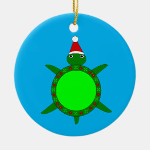 花の貝殻が飾られたかわいいクリスマスカメ セラミックオーナメント