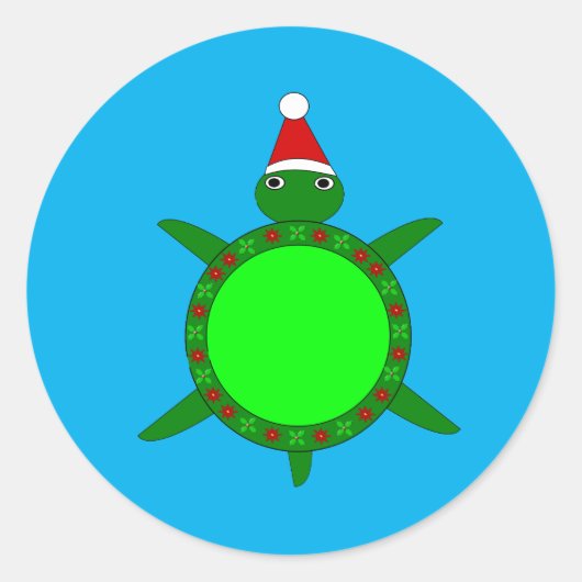 花の貝殻が飾られたかわいいクリスマスカメ ラウンドシール (正面)