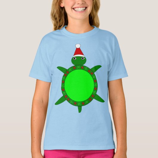 花の貝殻が飾られたかわいいクリスマスカメ Tシャツ (正面)