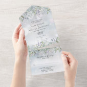 花の賢いライラックのモノグラム冬の結婚式 オールインワン招待状 (貼ってはがせる)