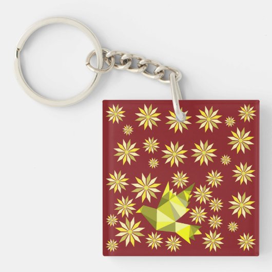 花の贈り物の特別な日と愛の鳥、誕生日 キーホルダー (正面)