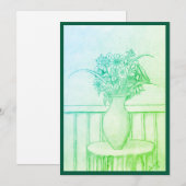 花の贈り物 - 緑 招待状 (正面/裏面)