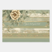 花の贈ストライプのり物とセージ緑の白い金ゴールド ラッピングペーパーシート (正面)