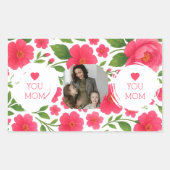 花の赤いカスタムフォトステッカー - ママが好き 長方形シール (正面)