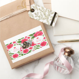 花の赤いカスタムフォトステッカー - ママが好き 長方形シール