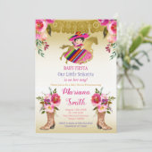 花の赤いカラフルなメキシコのフィエスタベイビーシャワー 招待状 (スタンド正面)