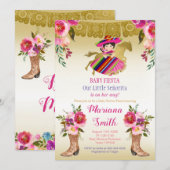 花の赤いカラフルなメキシコのフィエスタベイビーシャワー 招待状 (正面/裏面)