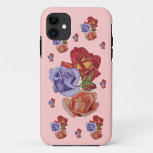 花の赤いバラおよびばら色の芽の花柄の芸術 iPhone 11 ケース
