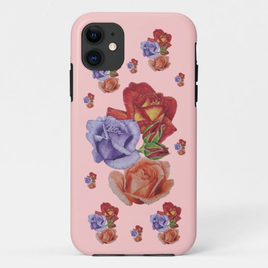 花の赤いバラおよびばら色の芽の花柄の芸術 Case-Mate iPhoneケース (裏面)