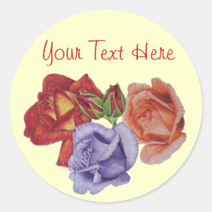 花の赤いバラとバラ芽フローラアート ラウンドシール