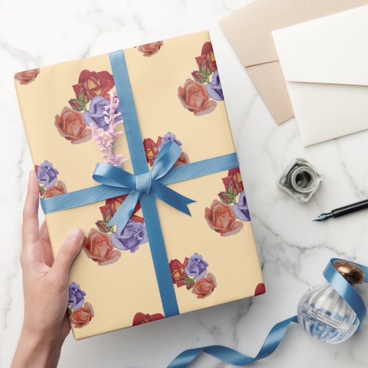 花の赤いバラとバラ芽フローラアート ラッピングペーパー (ギフト)