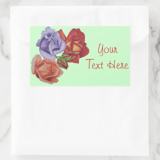 花の赤いバラとバラ芽フローラアート 長方形シール (バッグ)