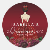 花の赤いプリンセス ゴールドのキンセアニエラ 誕生日 ラウンドシール (正面)