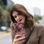 花の赤い円の金ゴールドデザイン iPhoneケース