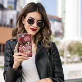 花の赤い円の金ゴールドデザイン iPhoneケース