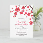 花の赤い桜のサクラ 16歳の誕生日 招待状 (スタンド正面)