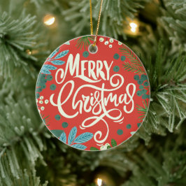 花の赤い私たちの初めてのクリスマス セラミックオーナメント