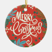 花の赤い私たちの初めてのクリスマス セラミックオーナメント (正面)