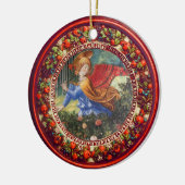 花の赤い花の王冠のクリスマスを集める天使 セラミックオーナメント (左)