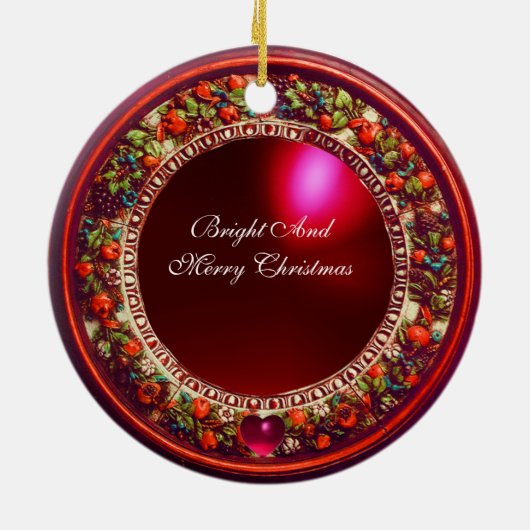 花の赤い花の王冠のクリスマスを集める天使 セラミックオーナメント (裏面)