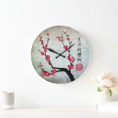 花の赤い「生命の贈り物」ラウンドウォールクロック ラージ壁時計 (ホーム)