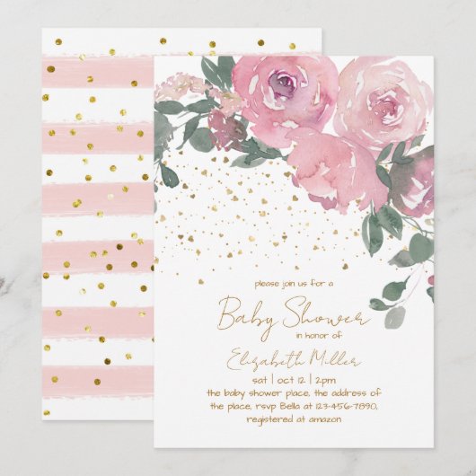 花の赤ちゃんが咲くベイビーシャワー 招待状 (正面/裏面)