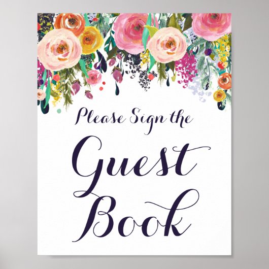 花の赤ちゃんシャワーのゲストブックサイン ポスター (正面)