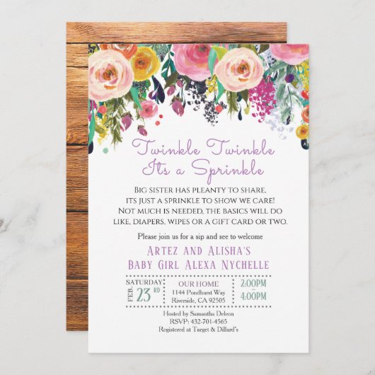 花の赤ちゃんシャワーの招待状 招待状 (正面/裏面)